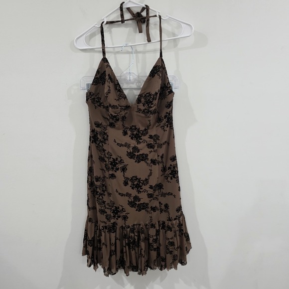 dELiA*s Dresses & Skirts - Delias Womens Halter Mesh Floral Dress Size Large Brown Fairy Grunge